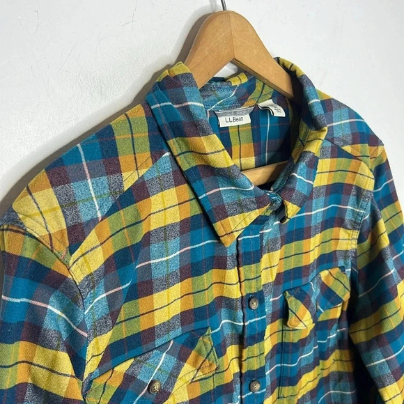 L.L Bean Scotch Plaid Button Up Collard Long Sleeve Flannel Granola Girl Shirt - Picture 4 of 12